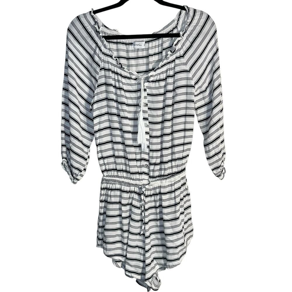 Faithfull The Brand Ibiza Off-Shoulder Striped Playsuit Romper Size 4 (AUS/UK 8)